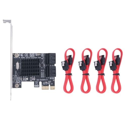 Image of WANGCL PCIE SATA Card 4 Ports 6 Gbps SATA 3.0 PCIE Card with 4 SATA Cables mounting Bracket and Heat sinks