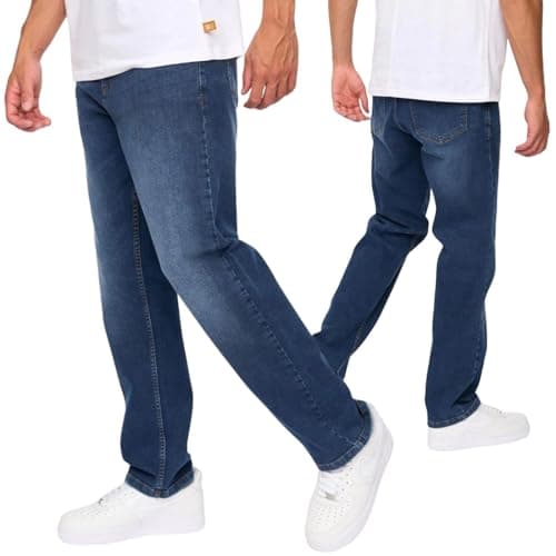 Image of Duck and Cover Men’s Relaxed Fit Jeans – Soft Stretch Denim, Zip Fly Dark Wash 40W X 32L