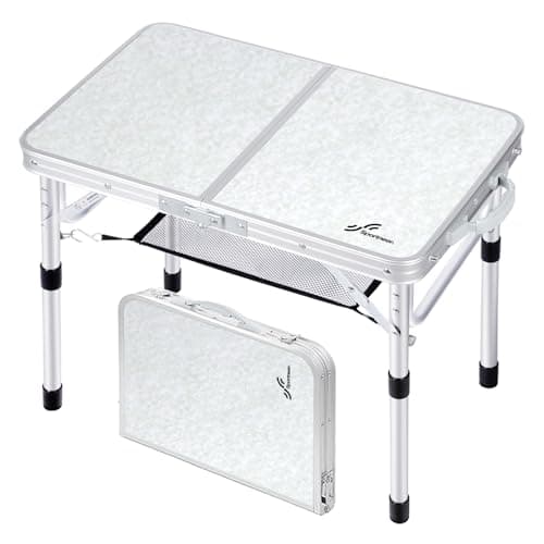 Image of Sportneer Folding Camping Table, Adjustable Height Small Folding Table Portable Camp Tables (23.6" L x 15.7" W (2 Height)) with Mesh Layer for Outdoor Camp Garden Picnic BBQ Dining Cooking
