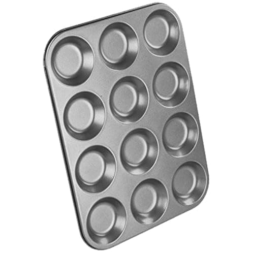 Image of Concept4u Non-Stick 12 Cup Shallow Bun Tin Muffin Tray Heavy Duty Black Baking Tray for Cupcakes, Fairy Cakes & Yorkshire Puddings Durable Shallow Cake Pan Pack of 1