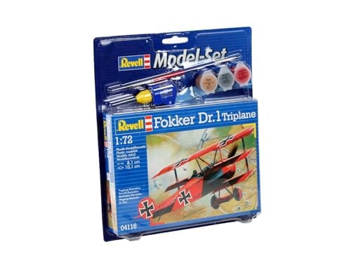 Image of Revell 64116 Model Set Fokker DR.1 Triplane 1:72 Scale Unbuilt/Unpainted Plastic Model Kit with Accessories