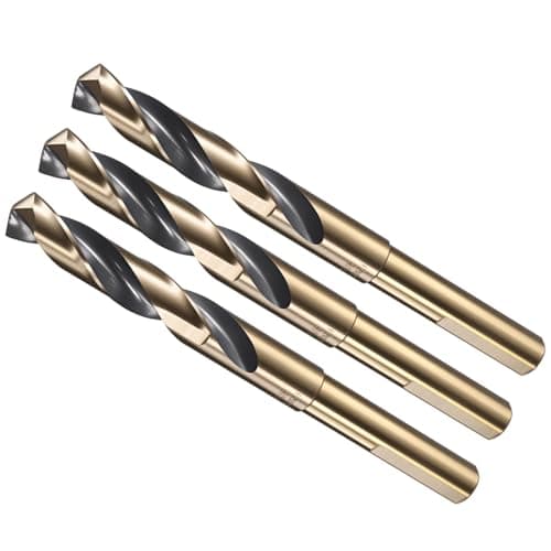 Image of METALLIXITY Drill Bit (9/16") 3pcs, 1/2" Reduced Shank 3-Flat M35 5% Cobalt High Speed Steel 135-Degree Point Angle for Stainless Steel DIY Projects Tool Black and Gold