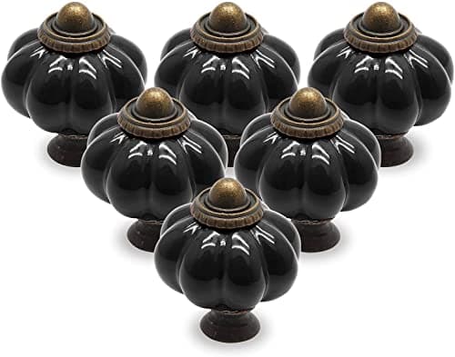 Image of Cjueiom 12 Pack Ceramic Drawer Knobs, Black Vintage Cupboard Knobs with Mounting Screws, Antique Wardrobe Pull Handles for Kitchen Cabinet and Dresser