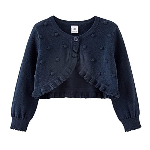 Image of PythJooh Baby Girl Long Sleeve Frilly Knitted Bolero Shrug Cardigan Cover Up for 0-5Years Navy