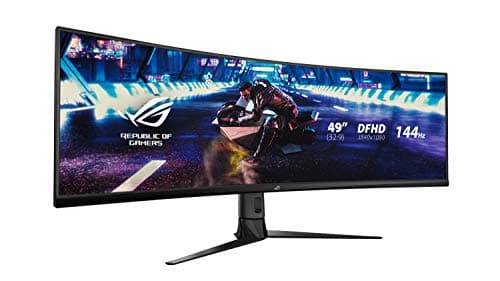 Image of ASUS ROG STRIX Curved XG49VQ, 49 Inch DFHD (3840x1080) Gaming monitor, VA, up to 144Hz, 125% sRGB, DP, HDMI, USB3.0, FreeSync 2 HDR, DisplayHDR400, AuraSync, Red & Dark Gray