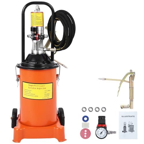 Image of EcoExplorer 3 Gallon Grease Pump, Heavy Duty Bucket Grease Pump with 13ft High Pressure Hose and Grease Gun, Portable Pneumatic Grease Pump with Wheels for Construction
