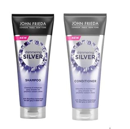 Image of Shimmering Silver Shampoo (250ml) and Shimmering Silver Conditioner (250ml) by John Frieda for Dull Grey Hair