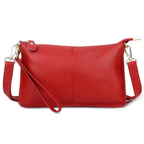 Image of FORRICA Red Clutch Bag for Women – Genuine Leather Cross Body Bag, Ladies Small Crossbody Phone Purse for Wedding, Evening & Party