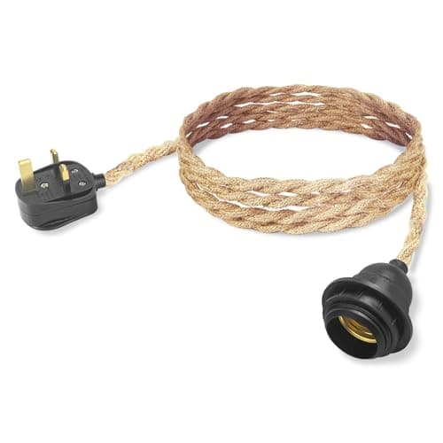 Image of Vintage Pendant Light Ceiling Lighting Fitting, E27 Socket, Hemp Rope Plug in Cord with UK Plug, Weatherproof Hanging Light Kit Fixture (Twine Original Colour, 3m)
