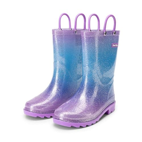 Image of DREAM PAIRS Kids Rain Boots Wellies for Kids Boys Girls Wellington Lightweight Boots with Easy on Handle Waterproof Playing Rain Boot Unisex-Child,Size 10 Little Kid,Purple/Pink/Blue,KKEMRB2501