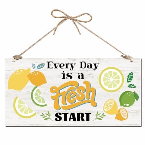 Image of CREATCABIN Summer Hanging Wood Sign Home Decorative Every Day is A Fresh Start Wall Decor Tags Hanging Printed Wood Wall Art Sign Home Decor Summer Beach House Indoor or Outdoor Decoration 11.8×5.9in