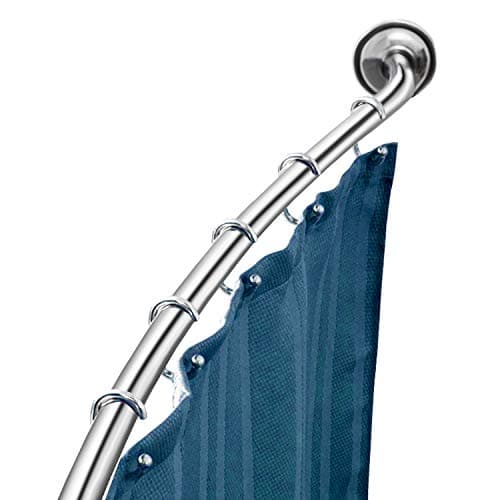 Image of Curved Shower Rod Stainless Steel Adjustable 112-180cm, Telescopic Shower Curtain Pole Extensible Shower Rail Including Fittings (Chrome)