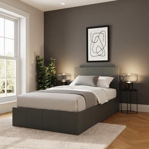 Image of GFW Classic Leather Upholstered Ottoman Storage Bed With Gas Side Lift & Under Bed Storage, Single, Grey