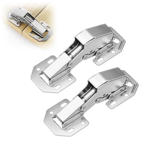 Image of 2pcs Kitchen Door Hinge with Hydraulic 90Degrees Soft Close and Heavy Duty Furniture Cabinet Flap Door Hinges No Slot Required for Doors Thickness 8-20mm for Cupboard, Camper Caravans, Home Bookcases