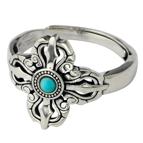 Image of VCODWCSJO S925 Silver Vintage Ring Inlaid with Natural Turquoise Men's and Women's Ring-silver-Adjustable opening