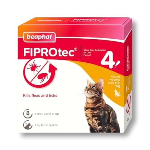 Image of Beaphar - FIPROtec Spot-On Flea & Tick Treatment for Cats - 4 Pipettes - Kills Fleas & Ticks - Veterinary Medicine - Easy to Apply Monthly - For Cats & Kittens from 8 Weeks Old, Weighing Over 1kg