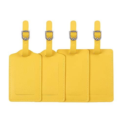 Image of Luggage Tags, Microfiber Leather Personalized Suitcase Tag Set Luggage id Tags Labels Travel Accessories-Set of 4(Yellow)