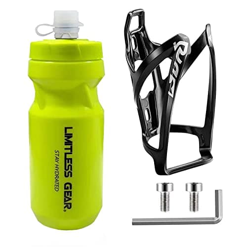 Image of OSIGEI Bike Water Bottle Cage and 21oz Bike Water Bottle Set Lightweight Bike Bottle Holder with Screws - Premium BPA Free Sports Bottle for Road Mountain and Kids Bikes (Yellow)