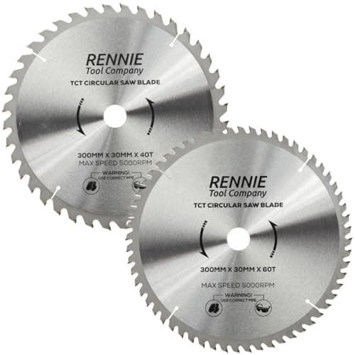 Image of 2 Pack - 300mm x 30mm x 40T & 60T TCT Circular Wood Saw Blade Includes 25mm 20mm & 16mm Bore Reduction Rings. Compatible with Bosch Makita Dewalt Circular Saw Etc. Also Fits 305mm Saws
