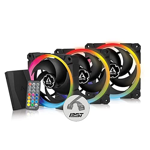 Image of ARCTIC BioniX P120 A-RGB (3 Pack, incl. A-RGB Controller) - 120 mm Pressure-Optimised Fan with A-RGB, PWM, Cooler, Fluid Dynamic Bearing, 400-2300 RPM - Black