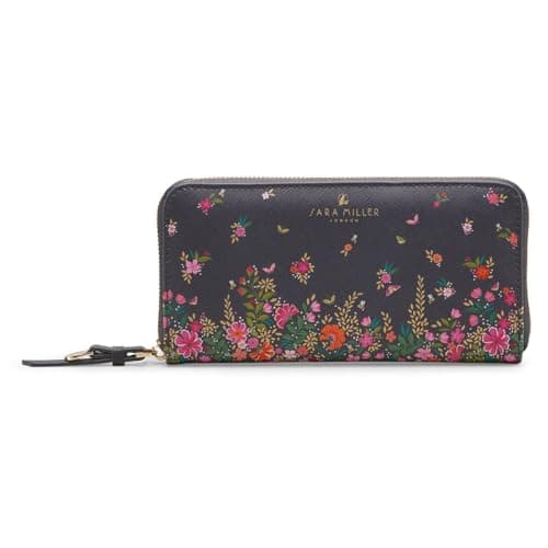Image of Sara Miller London Zip Around Wallet, Women's Purse Clutch, Coin Pocket and Card Holder, Faux Leather, Large, Ditsy Floral Navy Blue