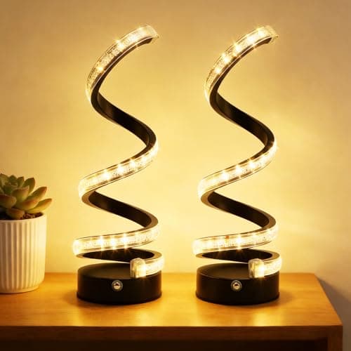Image of Bedside Lamps for Bedroom, Black Table Lamp Spiral LED with Dimmable 3 Colors Small USB Powered Desk Light for Reading Modern Twisted Nightstand Side Lamp Decor (2 Pack)