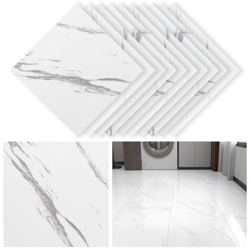 Image of 10 Sheets Vinyl Floor Tiles Self Adhesive Floor Sticker Kitchen Waterproof Marble White Vinyl Flooring Peel and Stick Floor Tile for Living Room 30x30cm