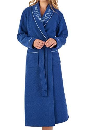 Image of Slenderella Womens Shawl Collar Dressing Gown Boucle Fleece Embroidered Housecoat XXL (Navy)