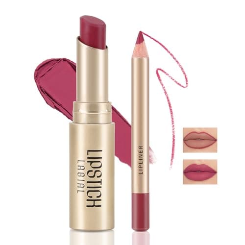 Image of Boobeen 2 Pcs Lip Liner and Lipstick Set, Ultra-Long-Lasting Nude Matte LipLiner High Pigmented Soft Creamy Lipstick Waterproof Lip Color, Lip Makeup Gift Kit for Women