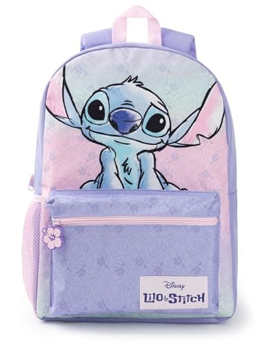 Image of Disney Lilo & Stitch Purple Pink Girls Backpack | Rucksack with Adjustable Shoulder Straps | Durable Polyester School Bag | Kids Sports Luggage | Character Merch