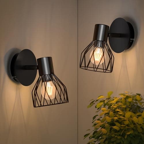 Image of Kimjo Wall Lights for Bedrooms - Black Wall Lights for Living Room Rotatable - Wall Lamp Industrial Wall Lighting Fixtures E14 - Bedside Wall Lights Indoor Wall Sconce Lights 2 Pieces