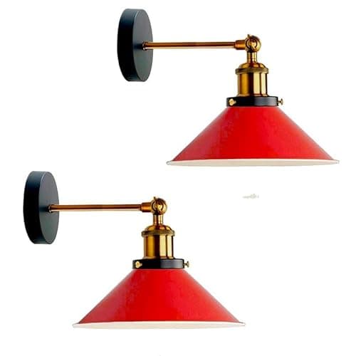 Image of LEDSone Vintage 180 Degree Adjustable E27 Swing Arm Wall Lamp Fixtures Wall Sconces Industrial Metal Indoor Wall Mounted Sconce for Bedroom Galleries Living Room Hallway Kitchen (Red 2 Pack)