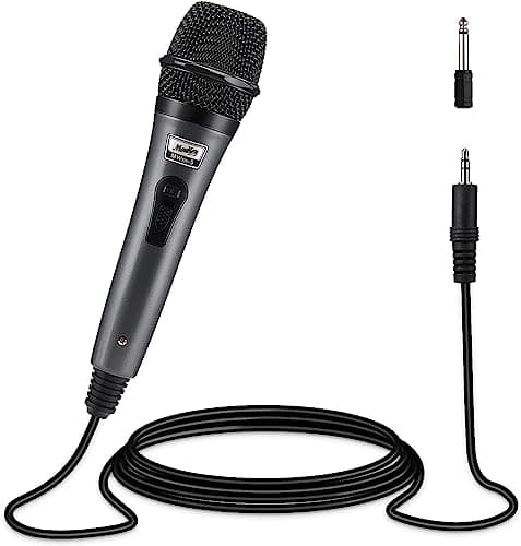 Image of Moukey Dynamic Microphone, Home Karaoke Microphone with 13ft XLR Cable, Cardioid Metal Handheld Wired Mic for Singing/Karaoke/Stage, Compatible w/Speaker/Amp/Mixer/Karaoke Machine, Gray