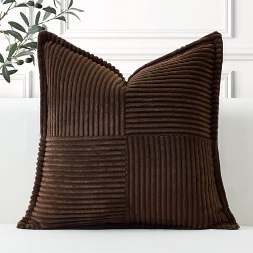 Image of Artscope Striped Corduroy Cushion Covers with Splicing Super Soft Boho Pillow Covers Broadside Decorative Textured Throw Pillows for Couch Sofa Bed Living Room 40x40cm, Dark Brown