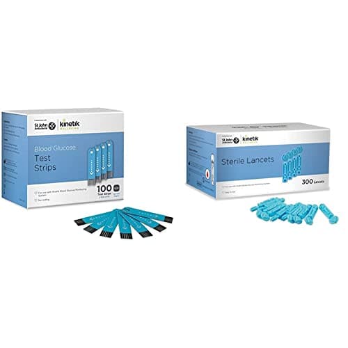 Image of Kinetik Wellbeing Blood Glucose Test Strips (Pack of 100) – Used by The NHS & Sterile Lancets (Pack of 300) – Used by The NHS – in Association with St John Ambulance