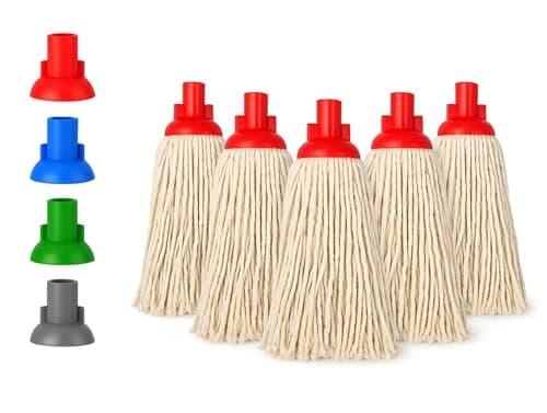 Image of BH | 16 Py Plastic Push Socket Mop Head | 5 Pcs | Red | Wet or Dry Floor Cleaning | Disposable | Replacement | Cotton Thick Absorbent Yarn | Everyday Home, Office, Commercial Use - by BEST HOUSE