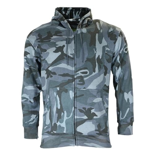 Image of Dallaswear Camo Hoodie for Men – Full Zip Tactical Combat Camo Hooded Sweatshirt, DPM Woodland/Urban, Fleece Lined, Outdoor/Military Style