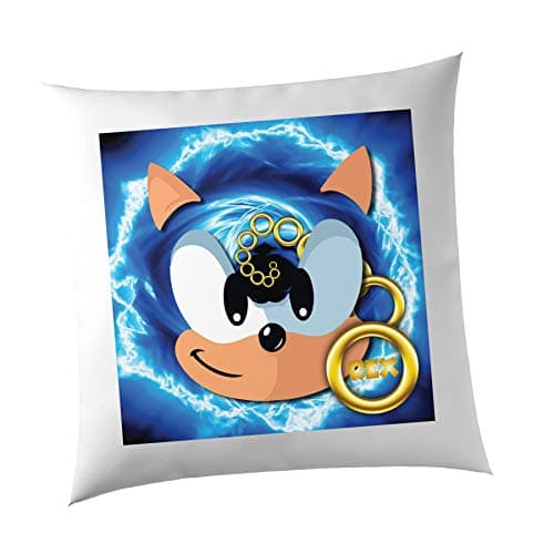 Image of SMARTYPANTS Personalised Blue Hedgehog Mystic Cushion Cover - Video Game Movie Film TV Show Custom Present Gift Machine Washable Comfort Assured 40cmx40cm Premium Quality Polycotton Blend (White)