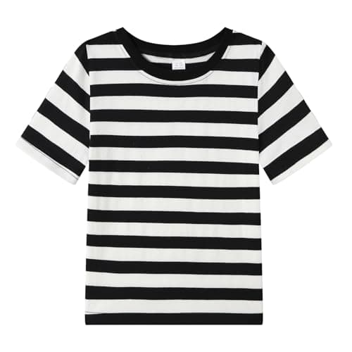 Image of Smazero Boys Girls Black and White Striped T Shirt Kids Cotton Short Sleeve Stripe Tee Top for Children 10-11 Years