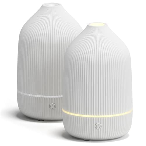 Image of SALUBRITO Essential Oil Diffuser (2 Pack), 100ml Ultrasonic Aroma Diffuser for Essential Oil with Auto Shut-Off, 7 Colour LED Lights, Cool Mist Humidifier for Home, Office, Bedroom, White