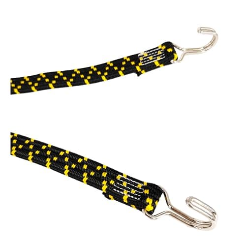 Image of Elastic Bungee Cord with Steel Hooks, 100cm, 120% Stretch, Ideal for Travel, Moving, Camping, Storage. Black.