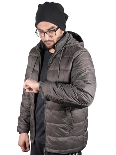 Image of True Face Men's Warm Puffer Bomber Jacket, Water-Resistant Quilted Winter Coat with Hood, Lightweight Padded Outerwear for Cold Weather - Stylish & Comfortable Insulated Top Army S