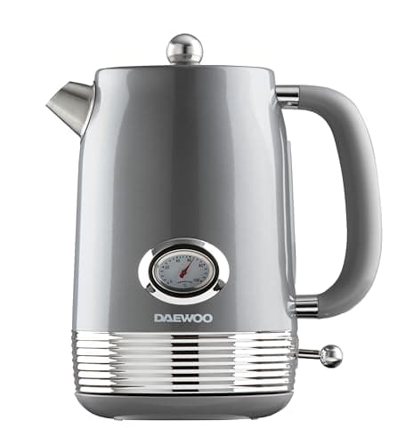 Image of Daewoo Denver 1.5L Rapid Boil Kettle – Smoked Grey, 3000W Fast Boil, Temperature Gauge, 360° Base, Retro Vintage Design, Ideal for Home, Office, and Gifting