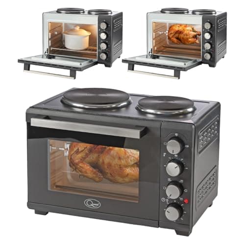 Image of Quest 26L Mini Oven with Hob/Countertop Rotisserie Oven with Convection Cooking/Adjustable Temperature / 60 Mins Timer & Bell/Accessories Included / 1000W (35379)
