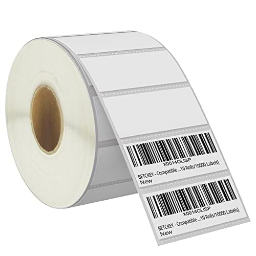 Image of BETCKEY - 64mm x 25mm(2.5 in x 1 in) Multipurpose & Barcode Thermal Labels, 1380 Perforated Stickers per Roll Compatible with Zebra & More Printers [1 Roll/1380 Labels]