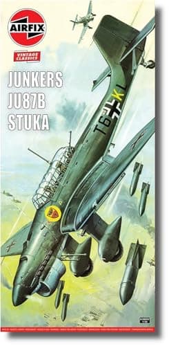 Image of Airfix Vintage Classics Set - A18002V Junkers Ju87B Stuka - Battle of Britain - Plastic Model Aircraft Kits for Adults & Children 8+, Set Includes 334 Pieces - 1:24 Scale Model Aircraft Sets