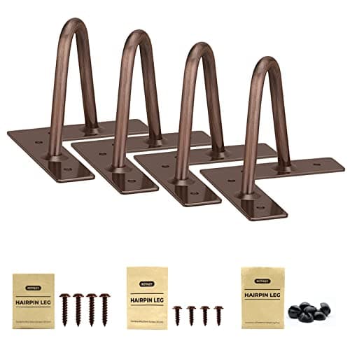 Image of ROTHLEY Furniture Legs 4 Inch Hairpin Legs Solid Rods Legs for Furniture Set of 4 Couch Legs with Floor Protectors Sofa Legs Dresser Legs Heavy Duty Cabinet Legs DIY Furniture Feet(Antique Copper)