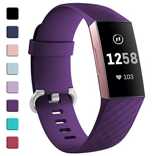 Image of GEAK Strap Compatible for Fitbit Charge 3/Fitbit Charge 4, Adjustable Classic Replacement Wristband for Fitbit Charge 3/Fitbit Charge 4 Activity Tracker Women Men, Small Purple