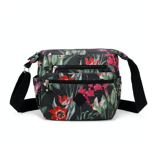 Image of YDezire Floral Cross body Shoulder Bag, Nylon Crossbody Bag with Adjustable Shoulder Strap, Side Pockets, Lightweight Waterproof Handbags for Women, Travel Handbags (Dark Bird and Flower)