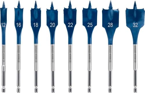 Image of Bosch 8X Expert Self Cut Speed Spade Drill Bit Set (for Softwood, Particleboard, Ø 12,0, 16,0, 18,0, 20,0, 22,0, 25,0, 28,0, 32,0 mm, Professional Accessory Drill Driver)